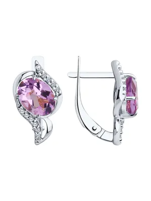 Серьги из серебра с аметистами и фианитами из серебро