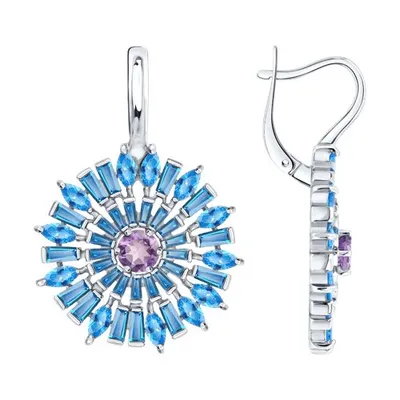 Серьги из серебра с аметистами и фианитами из серебро