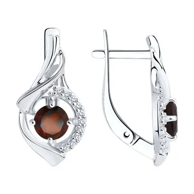 Серьги из серебра с гранатами и фианитами из серебро