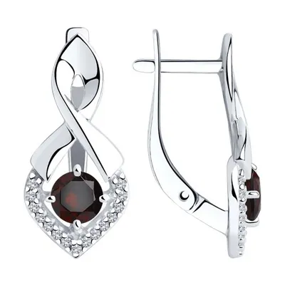 Серьги из серебра с гранатами и фианитами из серебро