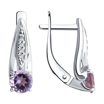 Серьги из серебра с аметистами и фианитами из серебро