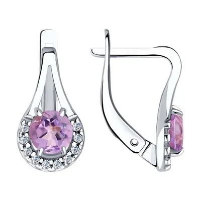 Серьги из серебра с аметистами и фианитами из серебро