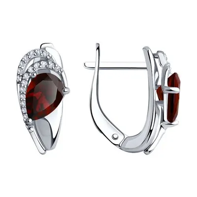 Серьги из серебра с гранатами и фианитами из серебро