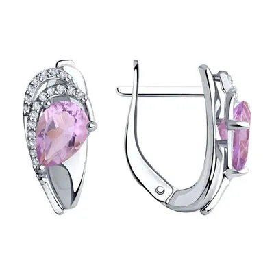 Серьги из серебра с аметистами и фианитами из серебро