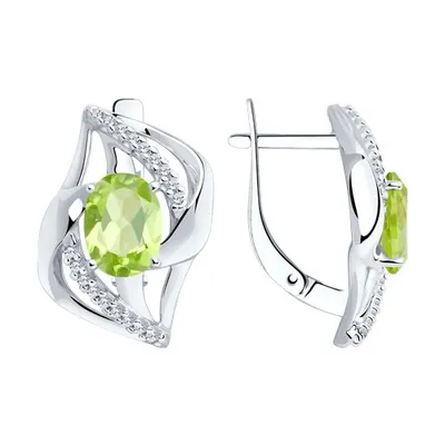 Серьги из серебра с хризолитами и фианитами из серебро