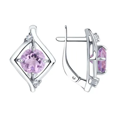 Серьги из серебра с аметистами и фианитами из серебро