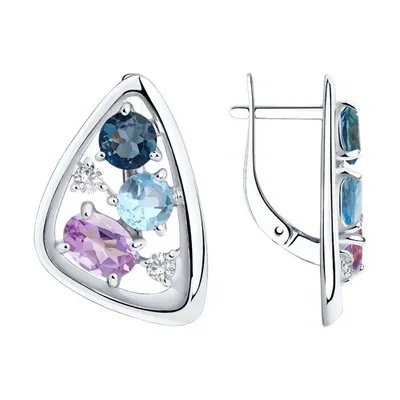 Серьги из серебра с миксом камней из серебро