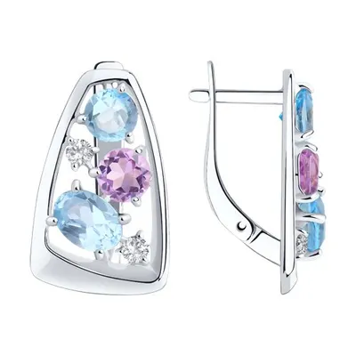 Серьги из серебра с топазами и фианитами из серебро