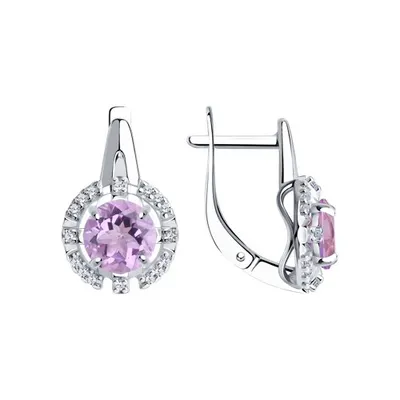 Серьги из серебра с аметистами и фианитами из серебро