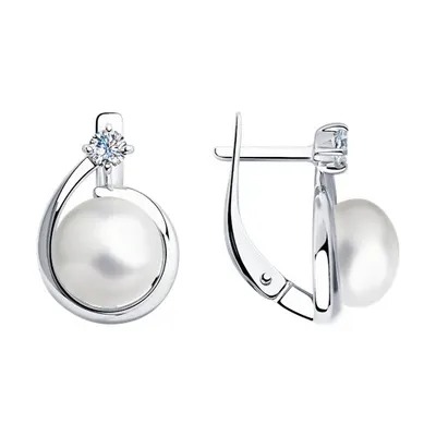 Серьги из серебра с жемчугом и фианитами из серебро