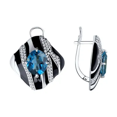 Серьги из серебра с ситаллами, фианитами и эмалью из серебро