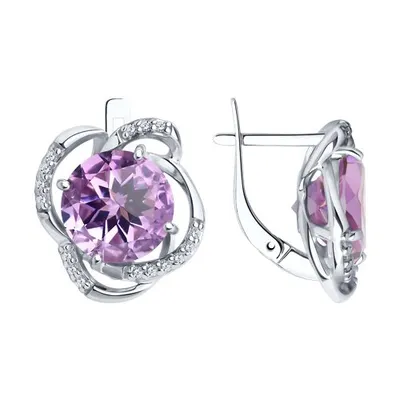 Серьги из серебра с аметистами и фианитами из серебро
