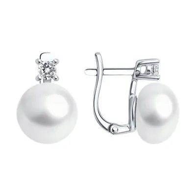 Серьги из серебра с жемчугом и фианитами из серебро