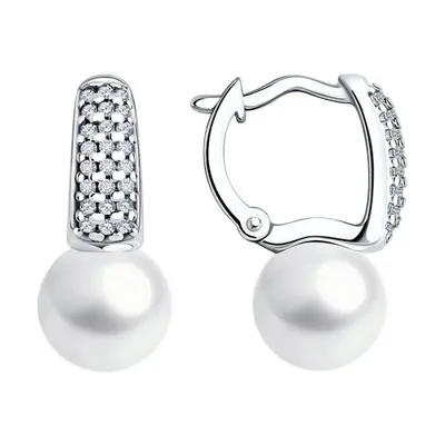 Серьги из серебра с жемчугом и фианитами из серебро