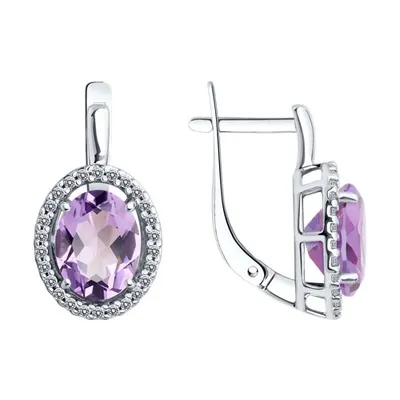 Серьги из серебра с аметистами и фианитами из серебро