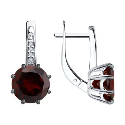 Серьги из серебра с гранатами и фианитами из серебро