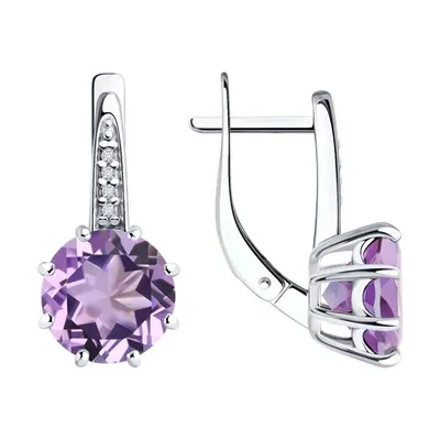 Серьги из серебра с аметистами и фианитами из серебро