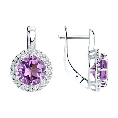 Серьги из серебра с аметистами и фианитами из серебро