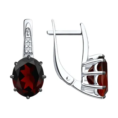 Серьги из серебра с гранатами и фианитами из серебро