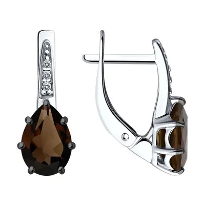 Серьги из серебра с раухтопазами и фианитами из серебро