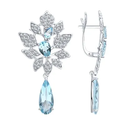 Серьги из серебра с топазами и фианитами из серебро