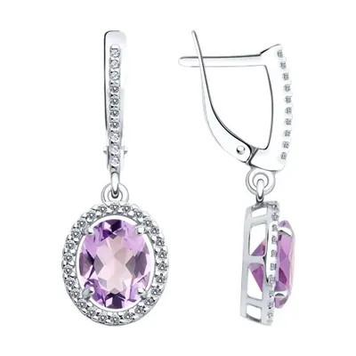 Серьги из серебра с аметистами и фианитами из серебро