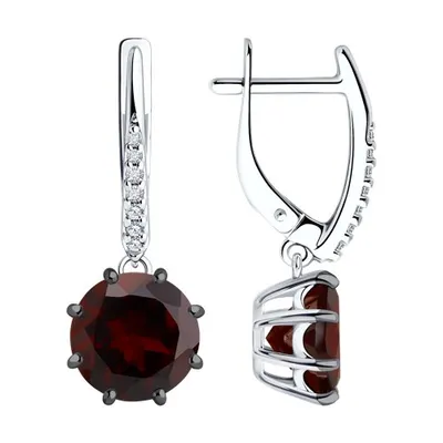 Серьги из серебра с гранатами и фианитами из серебро