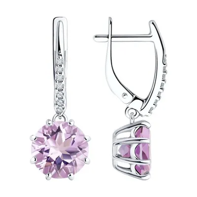 Серьги из серебра с аметистами и фианитами из серебро