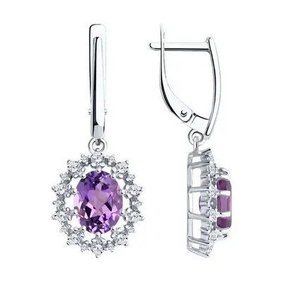 Серьги из серебра с аметистами и фианитами из серебро
