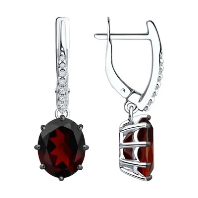 Серьги из серебра с гранатами и фианитами из серебро