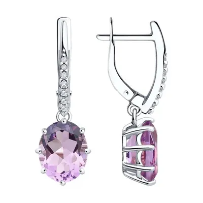Серьги из серебра с аметистами и фианитами из серебро