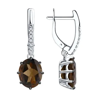 Серьги из серебра с раухтопазами и фианитами из серебро