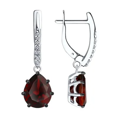 Серьги из серебра с гранатами и фианитами из серебро