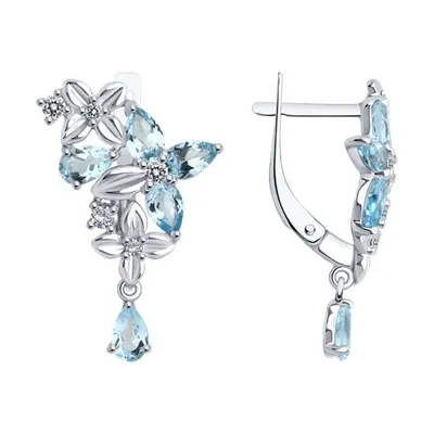 Серьги из серебра с топазами и фианитами из серебро