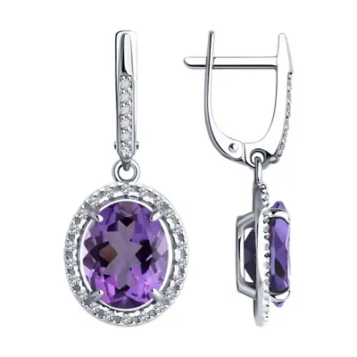 Серьги из серебра с аметистами и фианитами из серебро