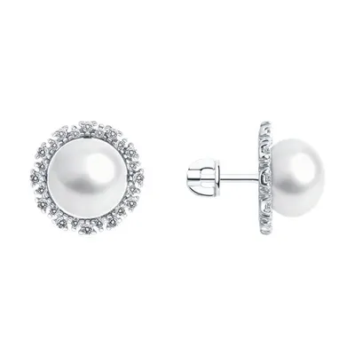 Серьги из серебра с жемчугом и фианитами из серебро