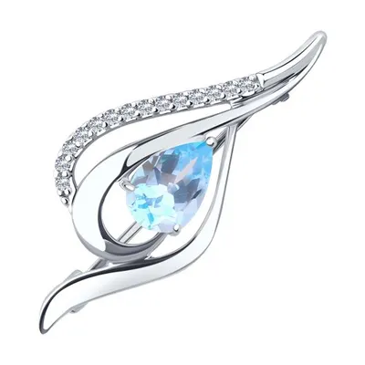 Брошь из серебра с топазом и фианитами из серебро