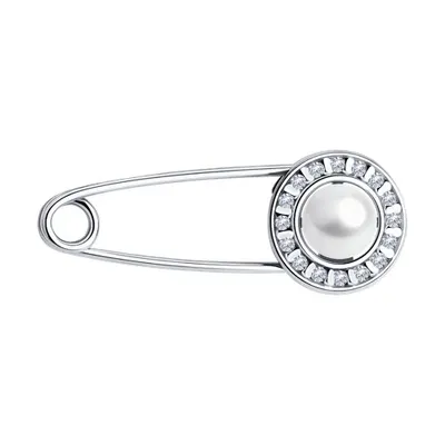 Брошь из серебра с жемчугом и фианитами из серебро