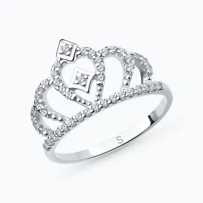 Кольцо корона из серебра с фианитами из серебро