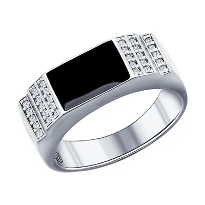 Печатка из серебра с эмалью и фианитами из серебро