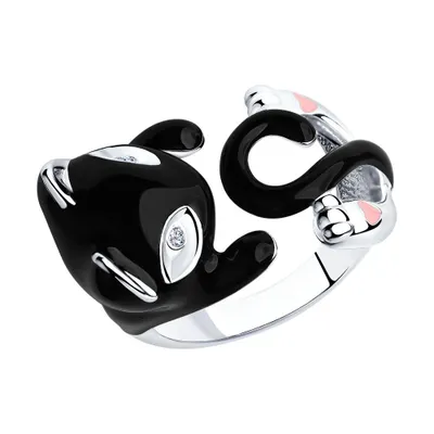 Кольцо из серебра с фианитами и эмалью из серебро