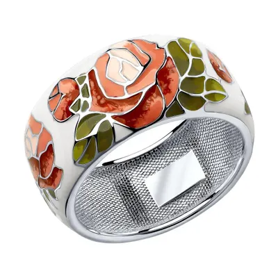 Кольцо из серебра с эмалью из родированное серебро