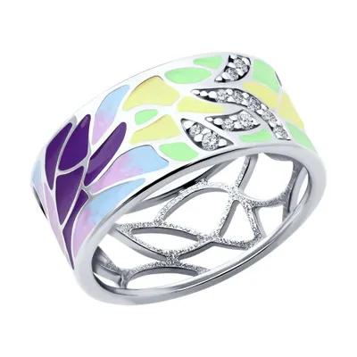 Кольцо из серебра с эмалью с фианитами из серебро