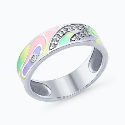 Кольцо из серебра с эмалью с фианитами из серебро