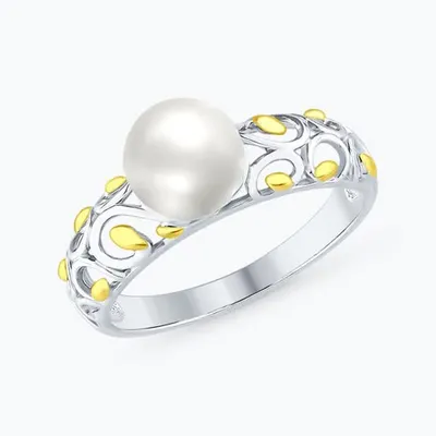 Кольцо из золочёного серебра с жемчугом из родированное серебро