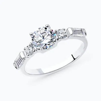 Кольцо из серебра с фианитами из родированное серебро