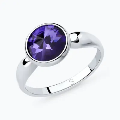 Кольцо из серебра с кристаллом из родированное серебро