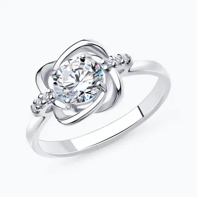 Кольцо из серебра с фианитом из родированное серебро