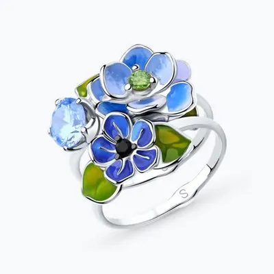Кольцо из серебра с эмалью и фианитами из серебро
