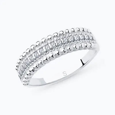 Кольцо из серебра с фианитами из родированное серебро